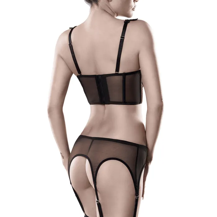 ST Rubber Anal Grey Velvet Dessous Sheer Mesh Crochet Lingerie Set